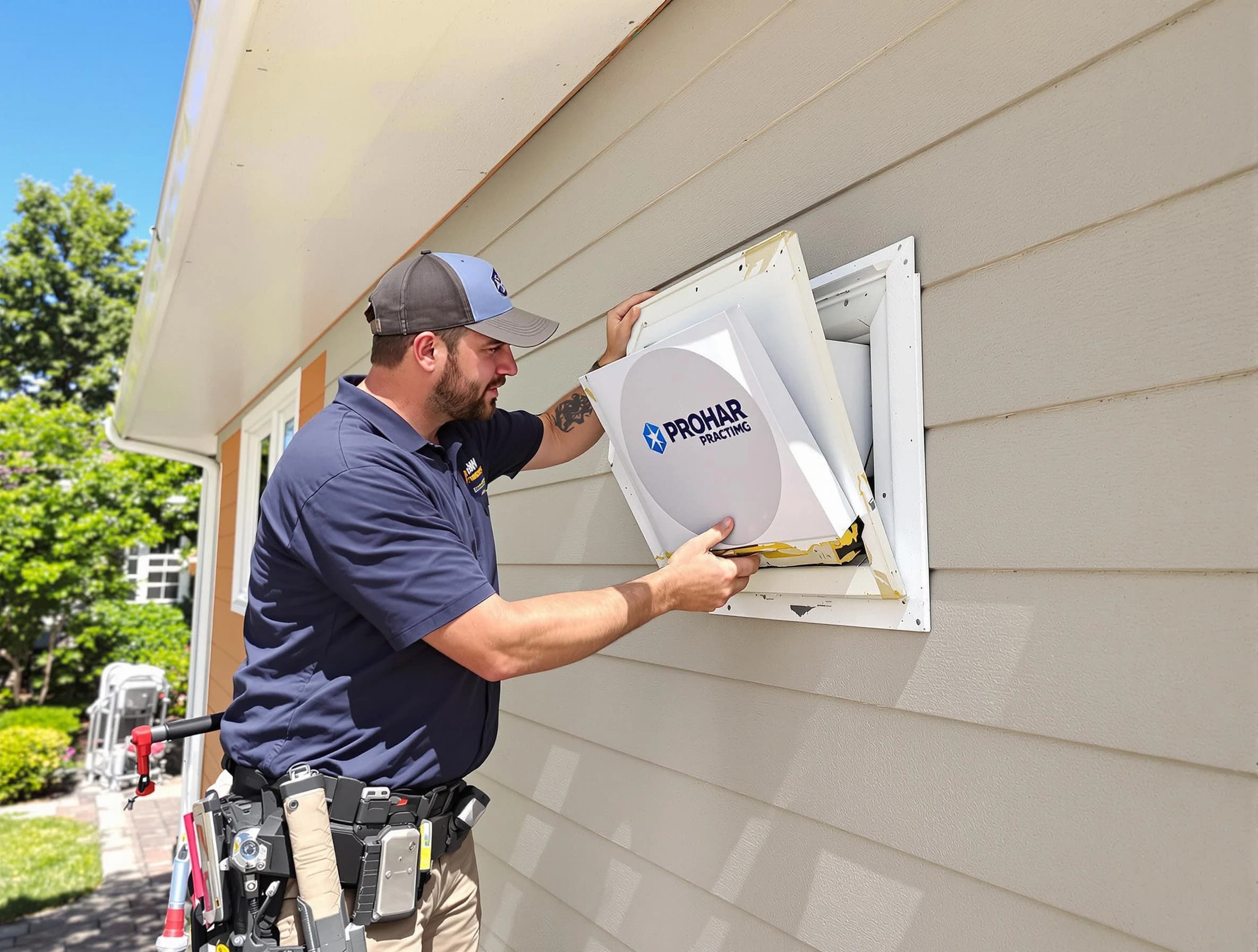 Alabaster Dryer Vent Cleaning technician installing a new protective dryer vent cover on a home in Alabaster