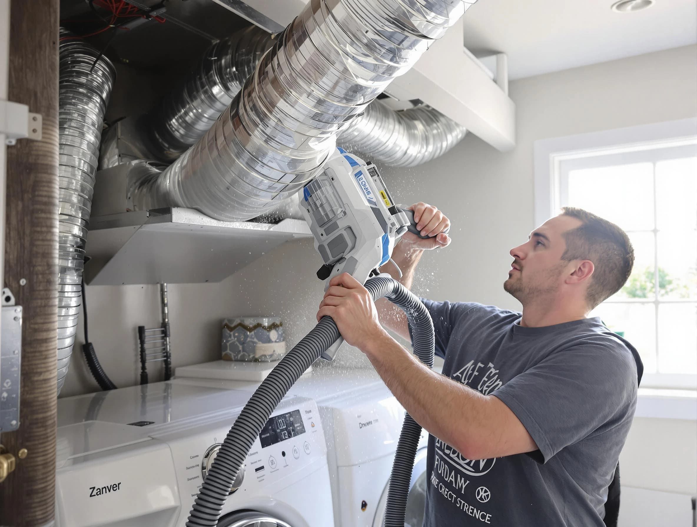 Alabaster Dryer Vent Cleaning specialist cleaning deep within a dryer vent duct system in Alabaster